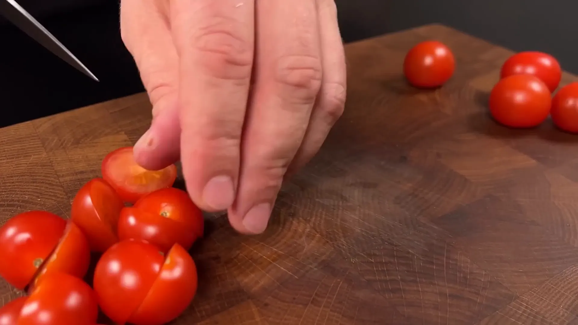 Chopping fresh vegetables for the salad