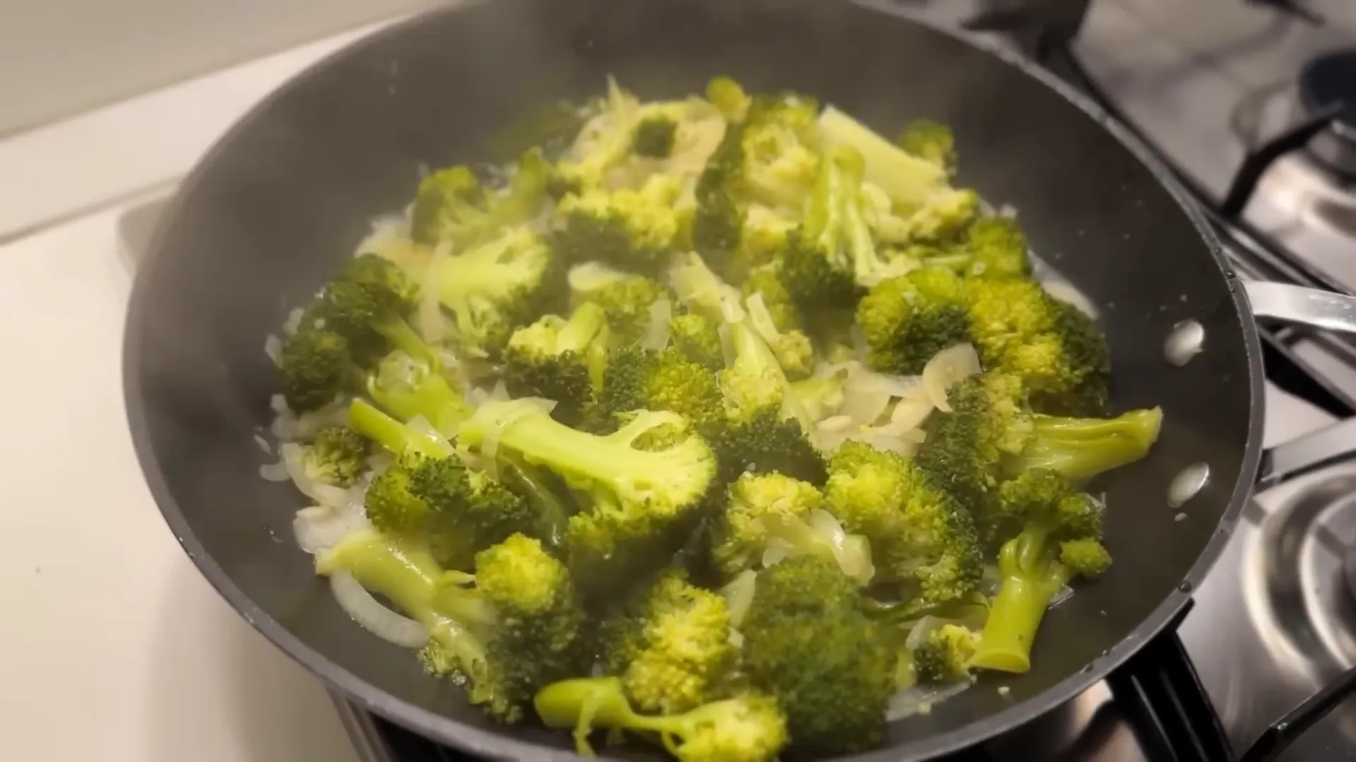 Mixing the broccoli filling