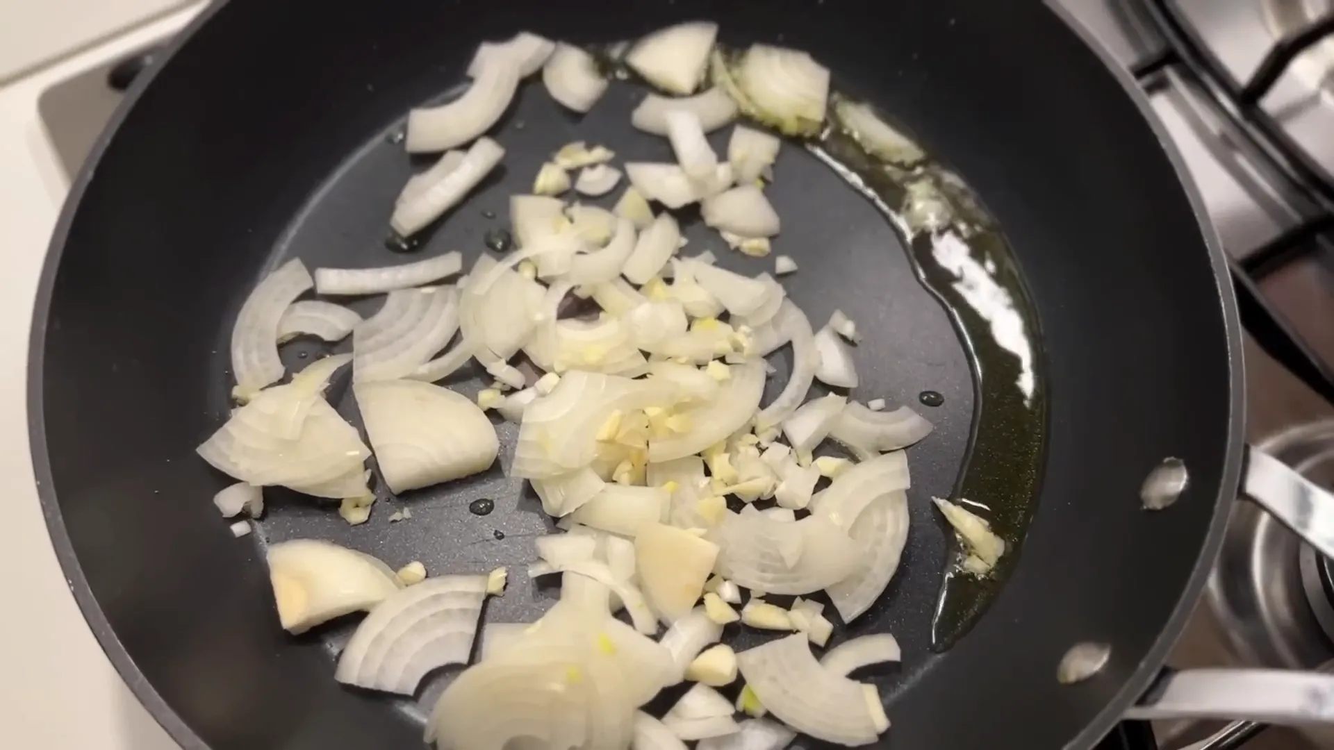 Sautéing onion and garlic