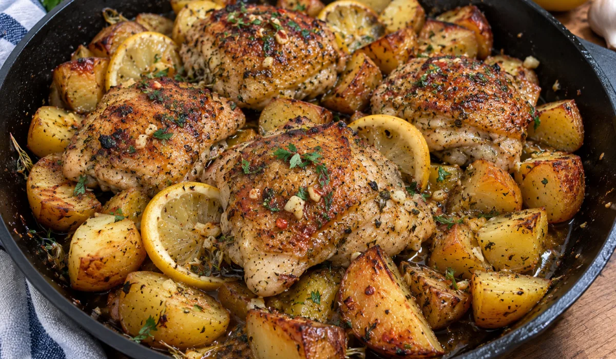 Skillet Lemon Garlic Chicken with Crispy Potatoes