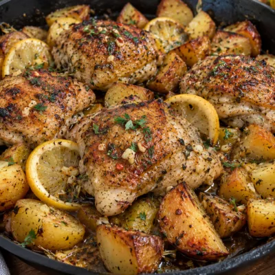 Skillet Lemon Garlic Chicken with Crispy Potatoes