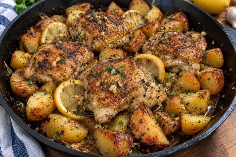 Skillet Lemon Garlic Chicken with Crispy Potatoes