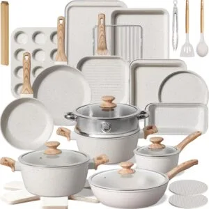 Kikcoin 31 Piece Pots and Pans Set Non Stick Kitchen Cookware Sets